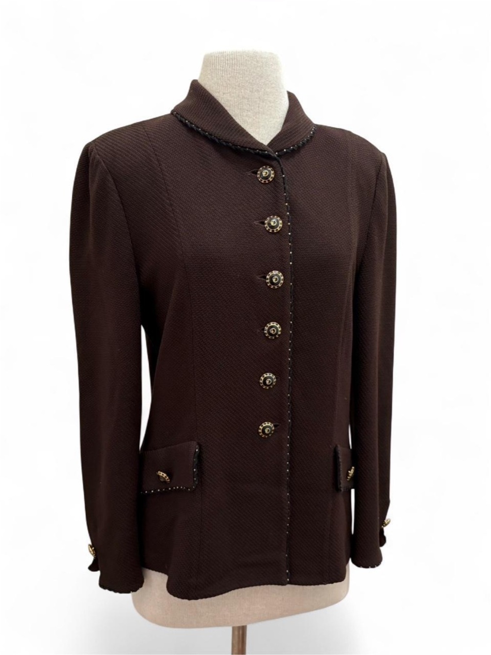 St. John Brown Santana Knit Jacket Size  10 Medium Old Money Business Casual